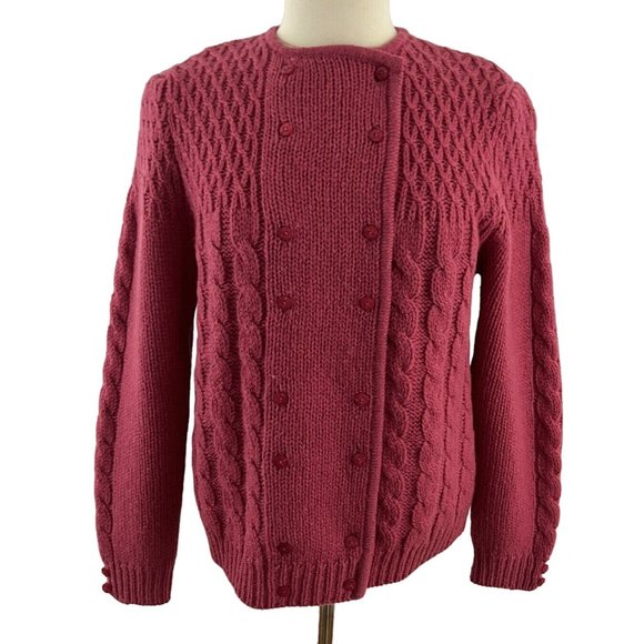 Vintage Robert Scott Ltd Women's L Wool Sweater Cable Knit Button Front Pink - Picture 2 of 8